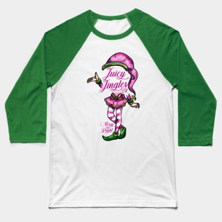 JUICY JINGLES: Bells Bright Christmas Elf Green Gold Jingles Merry Pink Baseball T-Shirt